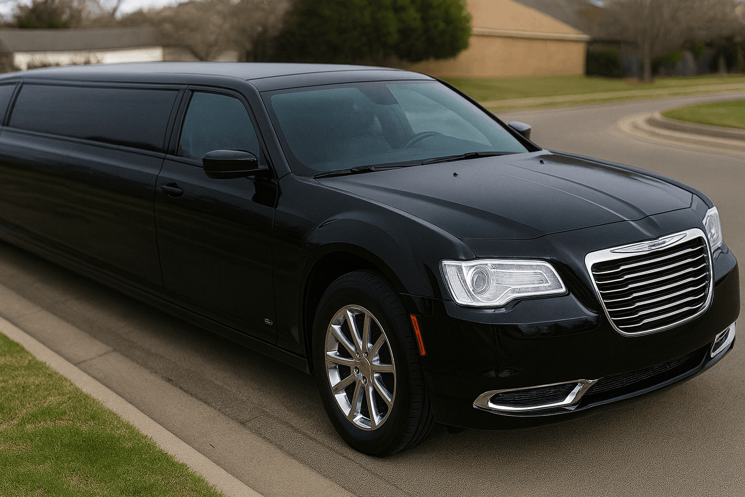 Black 10-passenger stretch limousine parked for a pickup