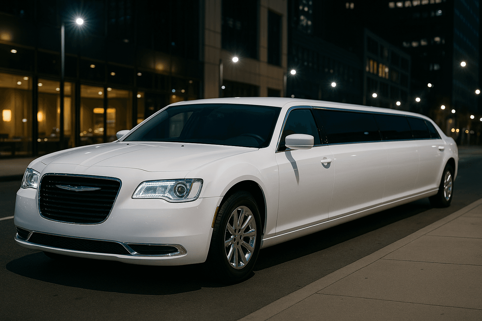 10-Passenger White Limousine exterior view