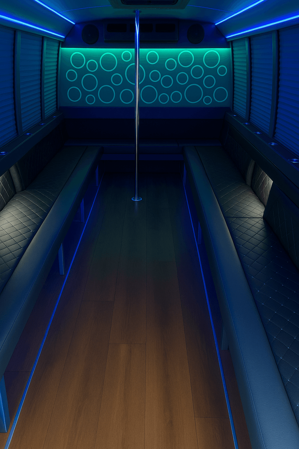 16-Passenger Party Bus interior view