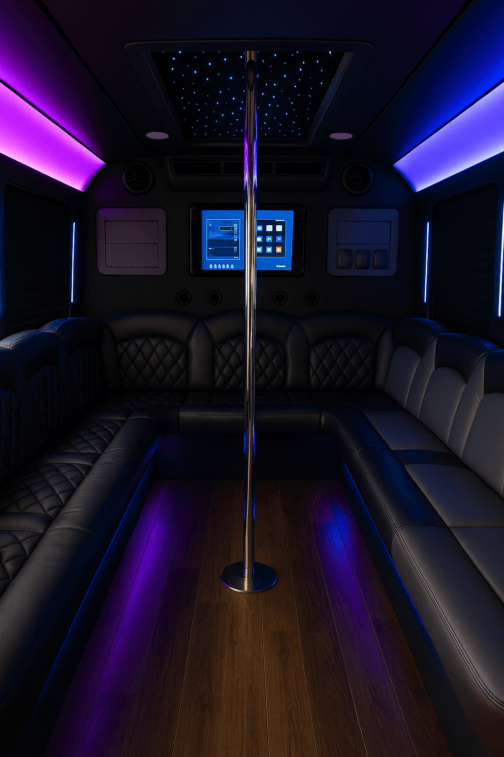 18-Passenger Party Bus interior view