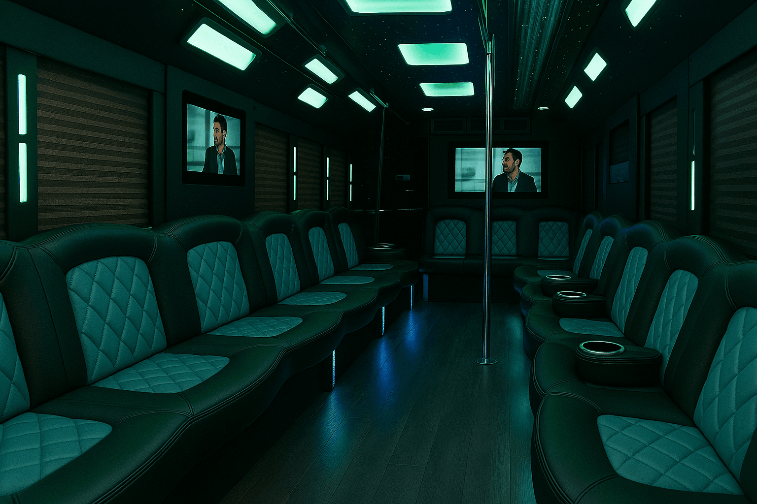 24-Passenger Party Bus interior view
