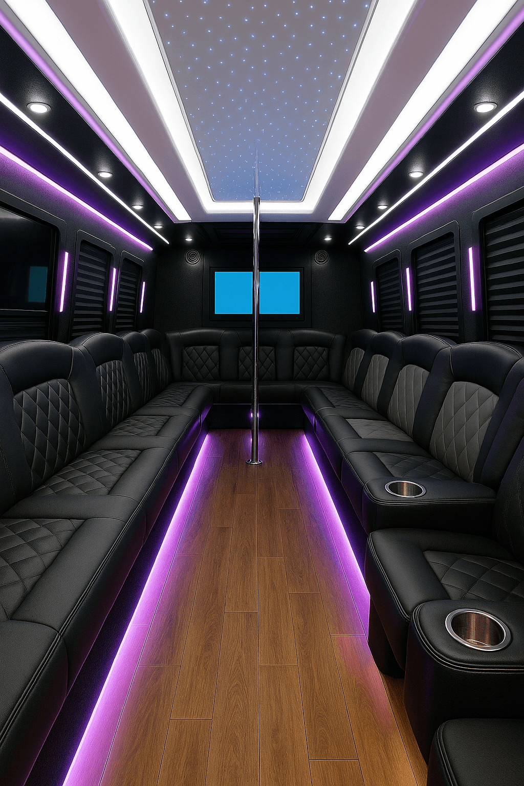28-Passenger Party Bus interior view