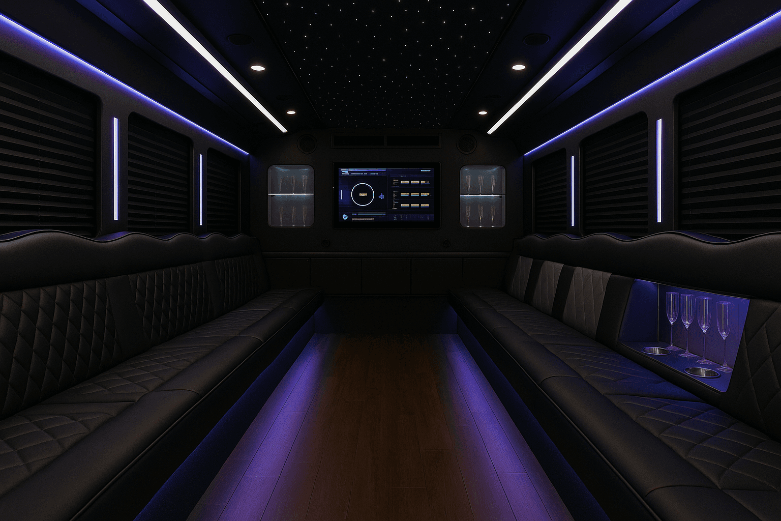 34-Passenger Party Bus interior view