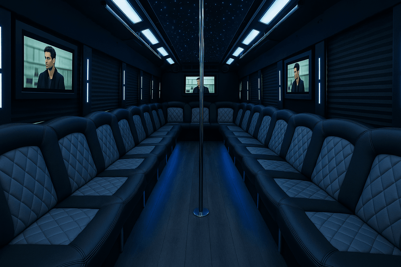 45-Passenger Party Bus interior view